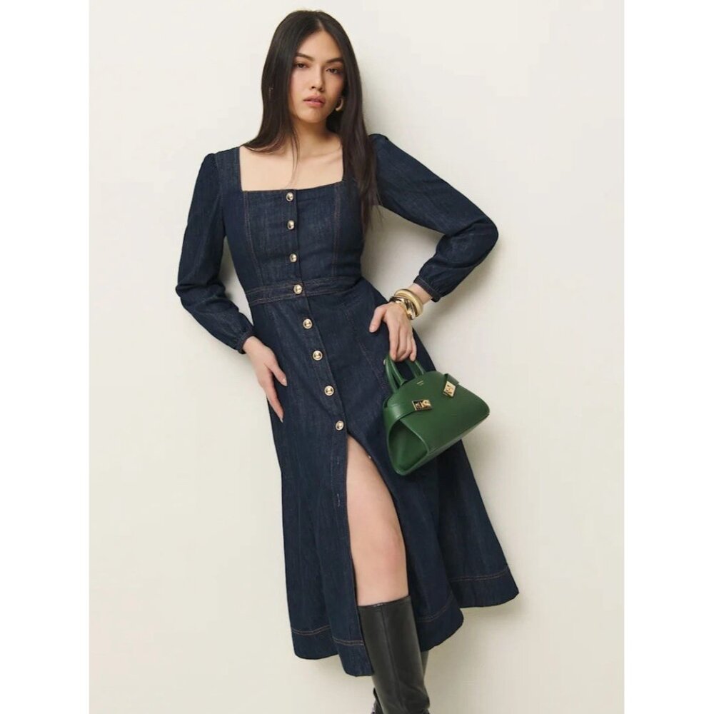 Reformation Navy Blue Button-Down Dress